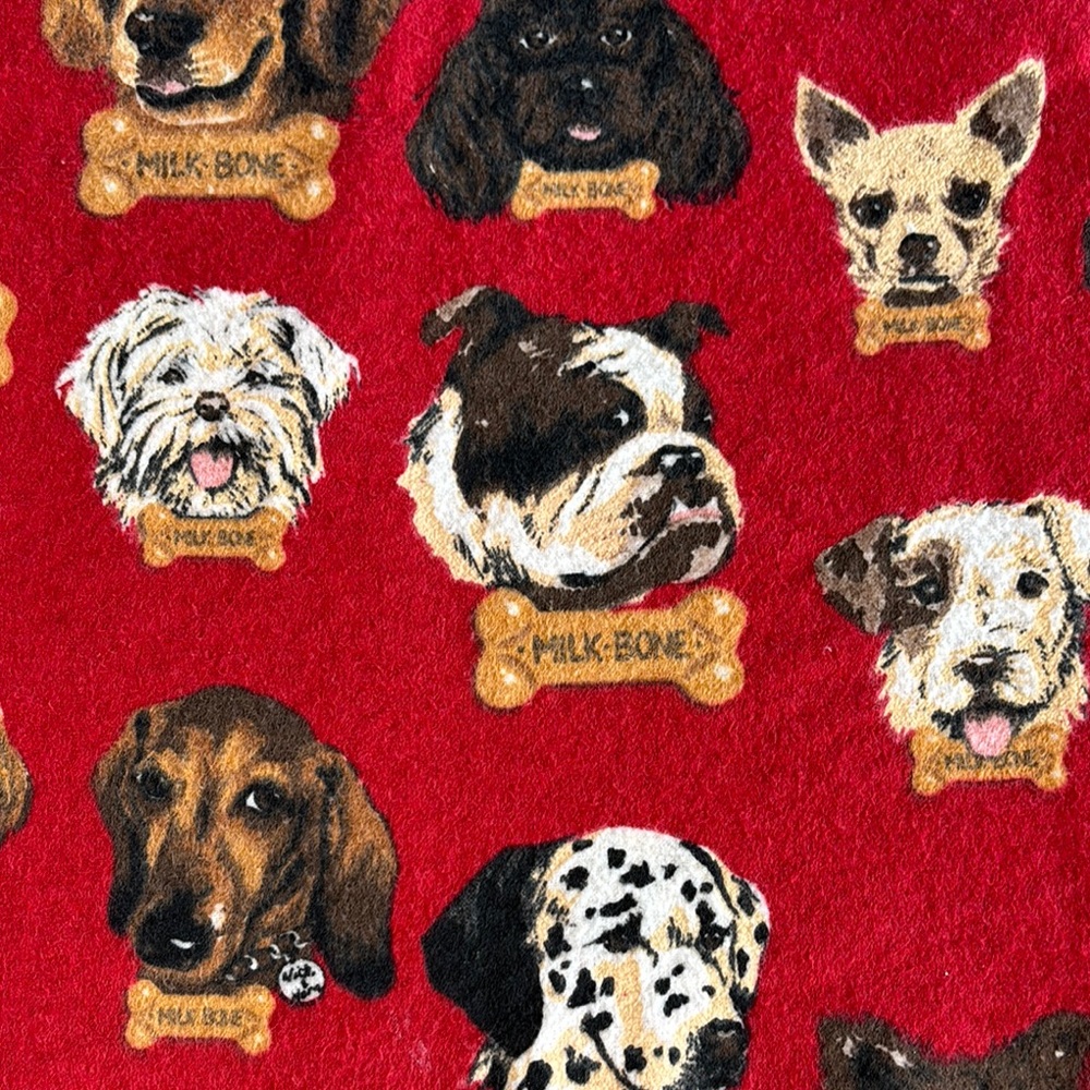 Vintage Nick & Nora Nabisco Dog Flannel Fabric Red Milk Bone 34x44 Novelty